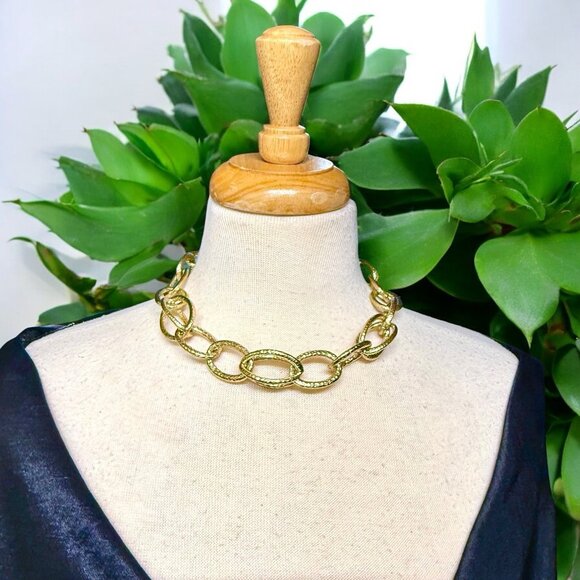 Graziano CH Gold Tone Link Chain Necklace Chunky Statement Choker 17" - 21" - Picture 2 of 5